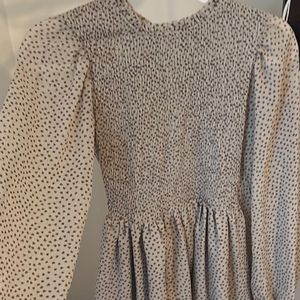 Tan long sleeve smocked dress with brown hearts